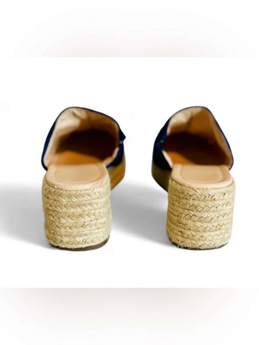 Navy Blue Suede Espadrilles Wedge Mules Closed Toe Slides Platform Boho Size 9.5